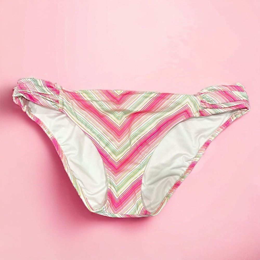 VICTORIA'S SECRET Classic Knockout Ruched Hipster Swim Bikini Bottom L Pink VGUC